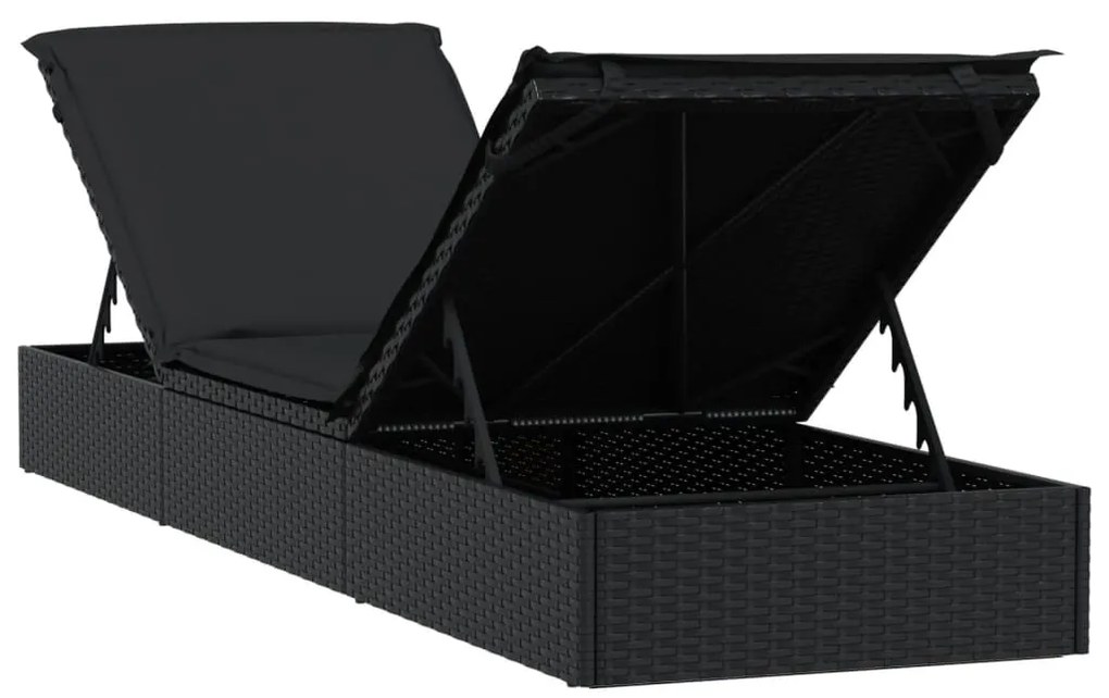 Espreguiçadeira com almofadão preto 201x55x62 cm vime PE