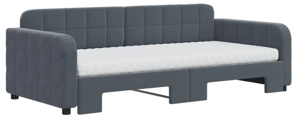 Sofá-cama c/ gavetão e colchões 90x190cm veludo cinzento-escuro