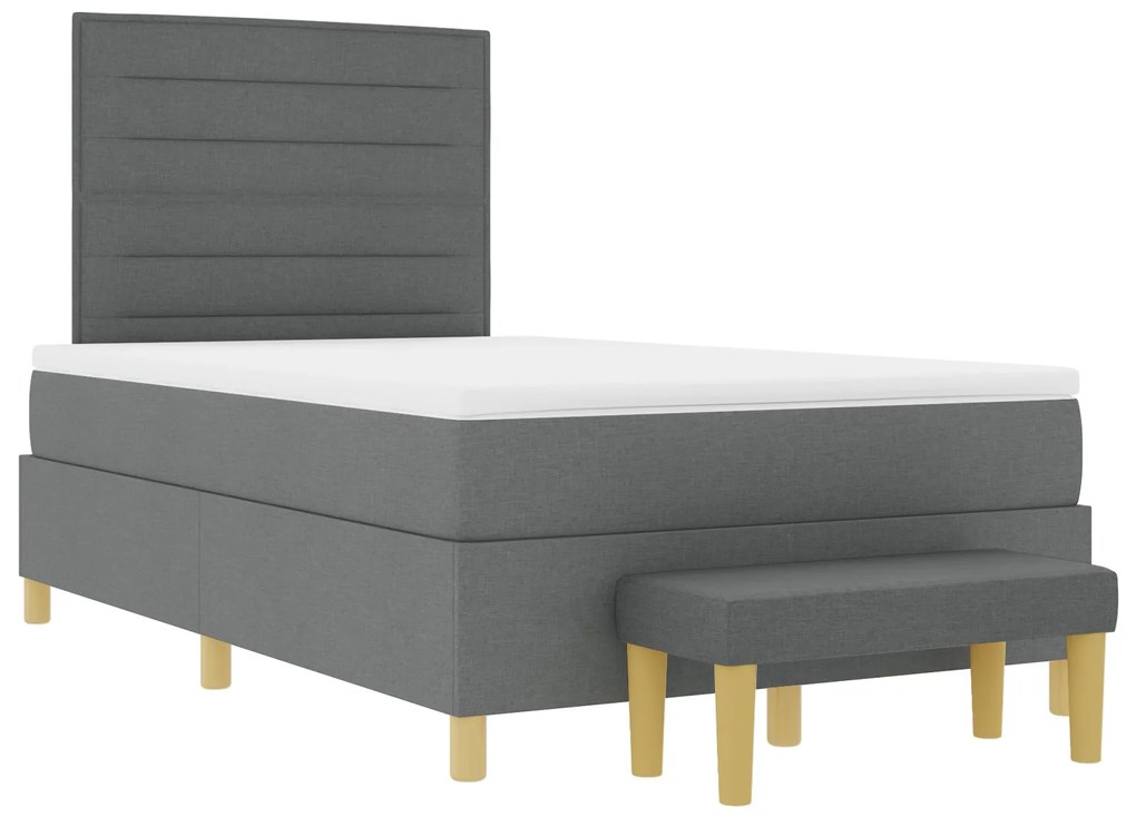 Cama com Molas com Colchão e Banco Cinza Escuro 120x190 cm Tecido