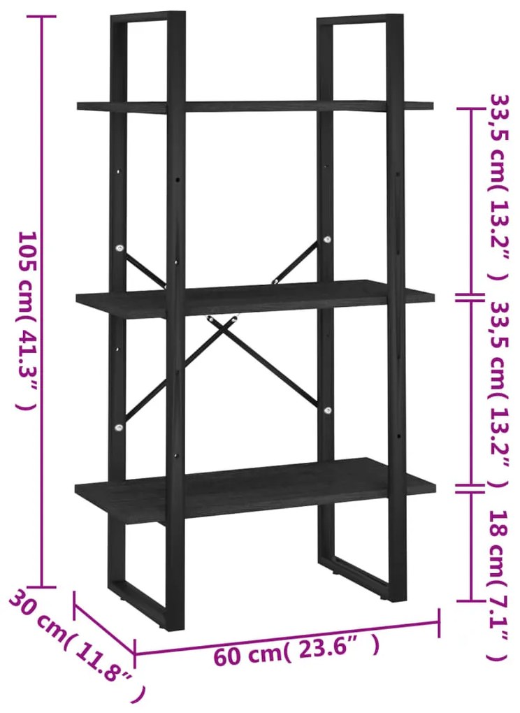 Estante 60x30x105 cm madeira de pinho maciça preto