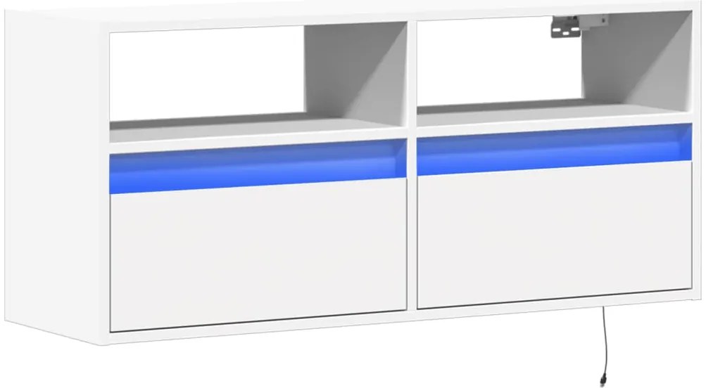 Móvel de parede para TV com luzes LED 100x31x45 cm branco