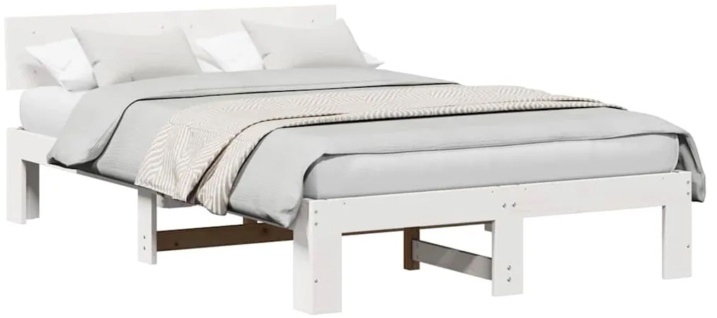 Estrutura de Cama com Cabeceira Branca 120x190 cm Madeira de Pinho Sól