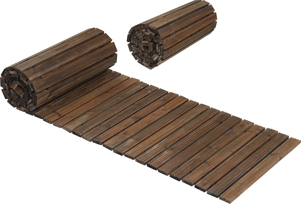 Caminho de jardim em madeira de abeto, enrolável, 367 x 55 x 15 cm, superfície antiderrapante para quintal, terraço e ambientes cor castanho