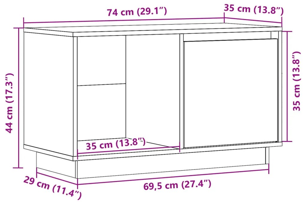 Móvel de TV Oliva - Cor Castanho Mel - 74x35x44 cm - Em Madeira de Pin