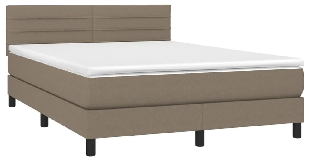 Cama box spring colchão/LED 140x200 cm tecido cinza-acastanhado