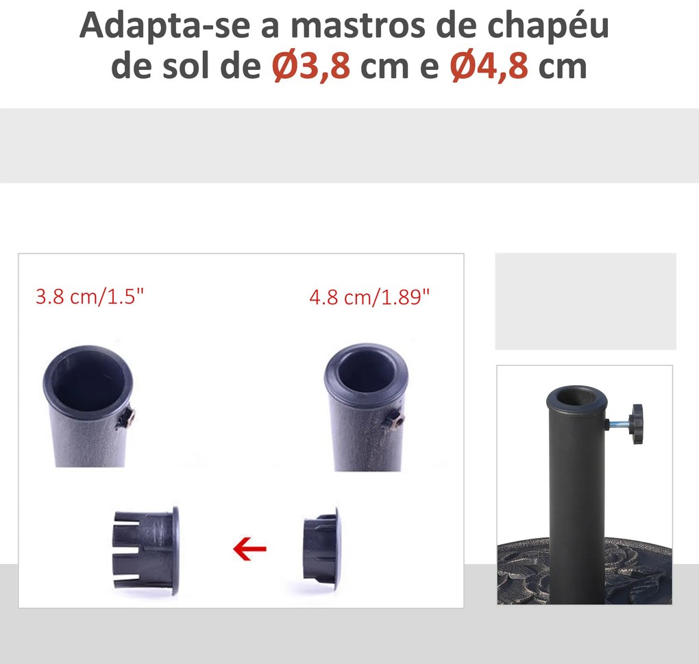 Base para Chapéu de Sol Suporte para Chapéu de Sol para Mastros de 38m