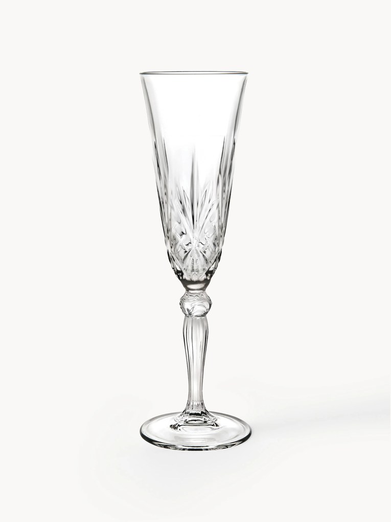 Copos de champanhe de cristal com relevo Melodia, conjunto de 6