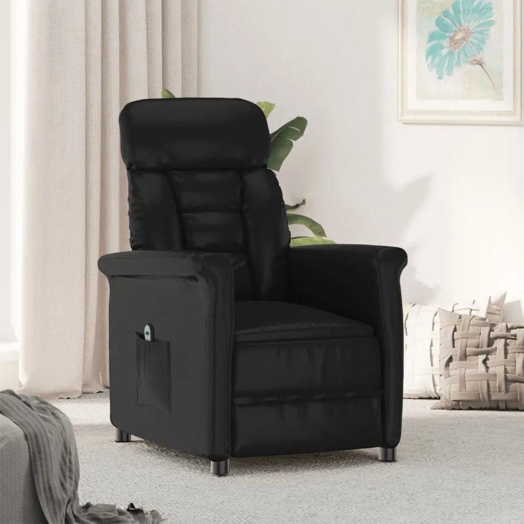 3098341 vidaXL Poltrona reclinável elétrica couro artificial preto