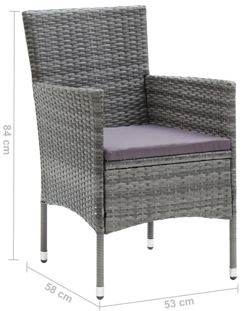 5 pcs conjunto jantar p/ jardim c/ almofadões vime PE cinzento