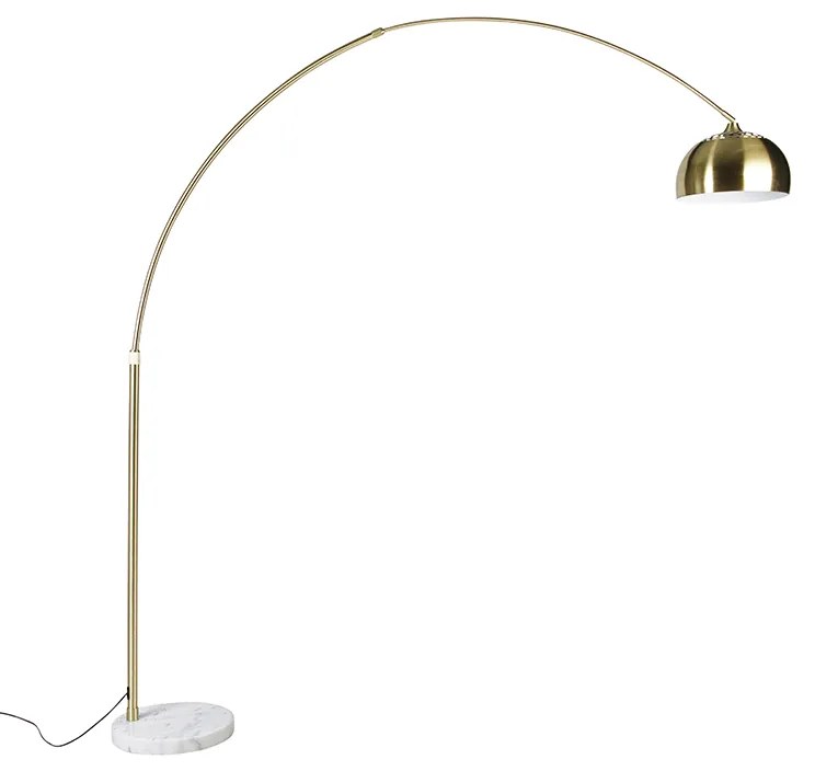 Candeeiro de pé arqueado em latão com base em mármore branco ajustável - XXL Moderno