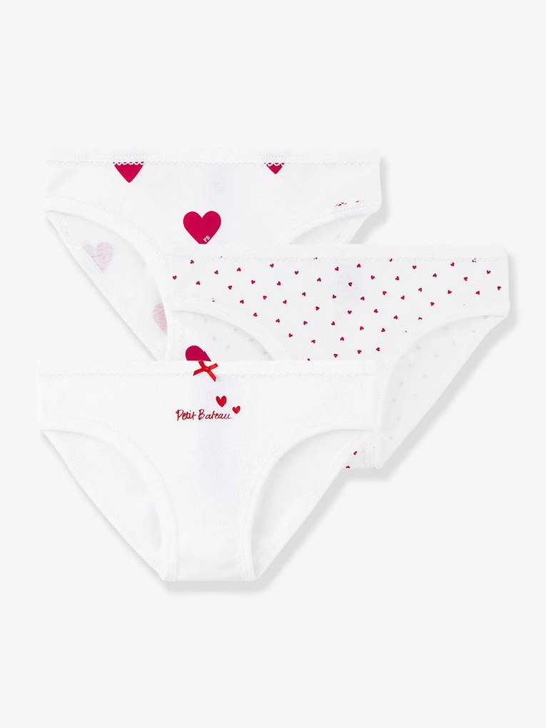 Lote de 3 cuecas corações, em algodão, para criança - Petit Bateau branco claro estampado