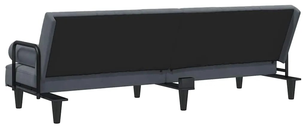 Sofá-cama com apoio de braços veludo cinzento-escuro