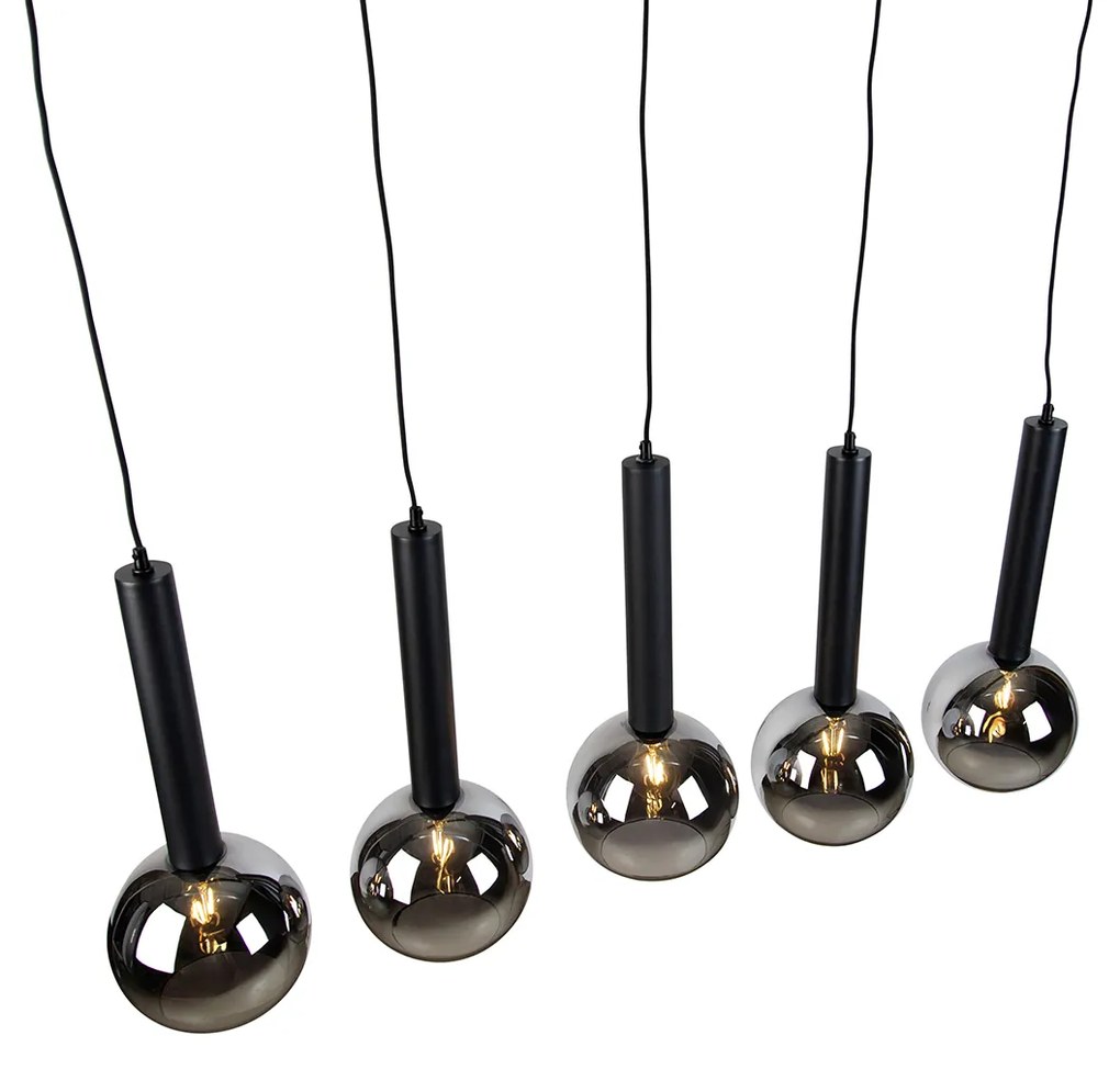 Candeeiro suspenso moderno preto com vidro fumado 5-luzes - Clayton