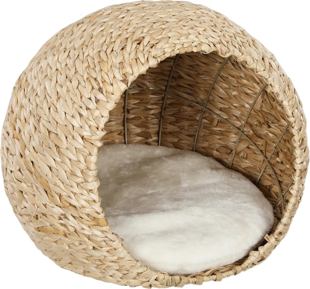 PawHut Cama para gato, casa para gatos, almofada macia, interior espaçoso, em junco, 45 x 41 x 37 cm, castanho | Aosom Portugal