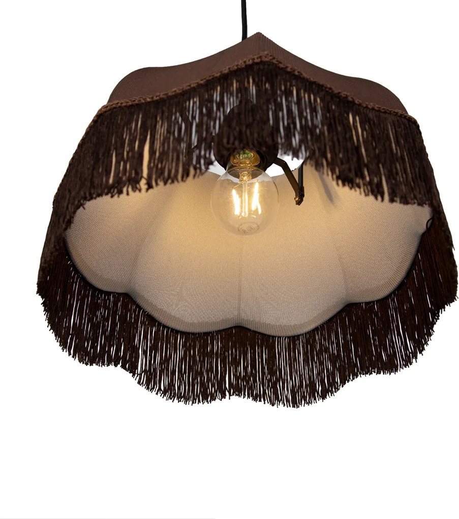 Candeeiro suspenso preto com abajur castanho e interior branco 31,5cm 3-luzes - Cava