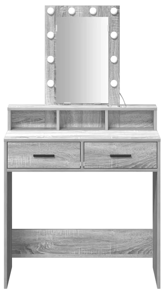 Mesa de Maquilhagem vidaXL com Luzes LED Cinza Sonoma 79x41x140 cm