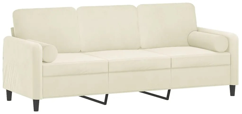 Sofá 3 lugares c/ almofadas decorativas 180 cm veludo creme