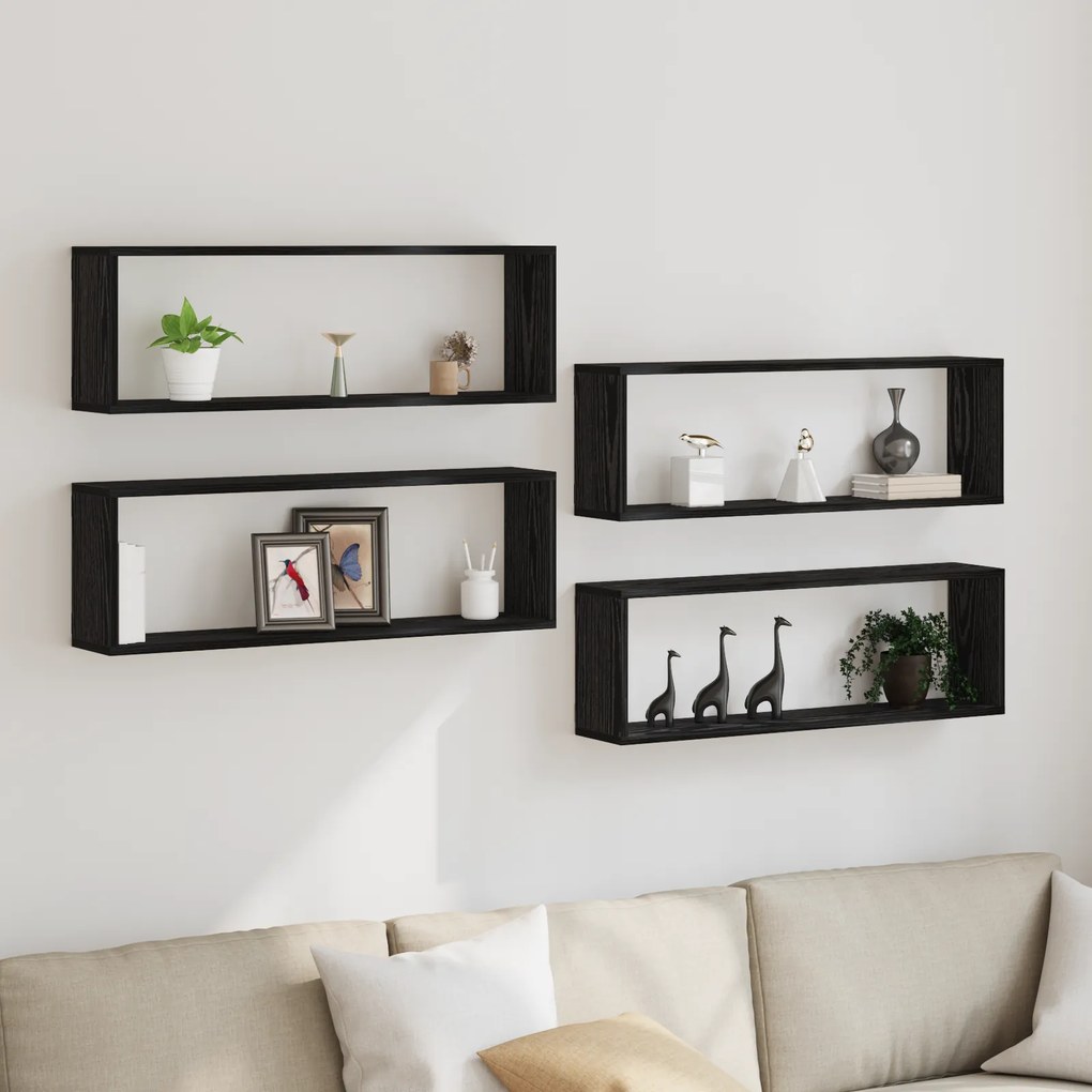 Prateleiras de Parede vidaXL 4 pcs Carvalho Preto 80x15x26 cm Madeira de Engenharia