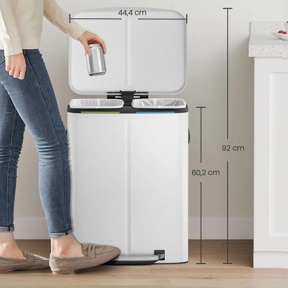 Caixote do lixo com 2 compartimentos 44,4 x 40,8 x 60,2 cm branco