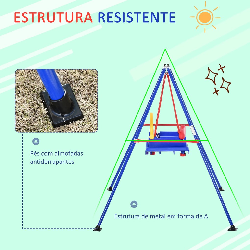 Outsunny balanço para crianças acima de 6 meses com suporte de metal e cinto de segurança com fivela para exterior máx. 30kg 140x110x120cm Multicolor