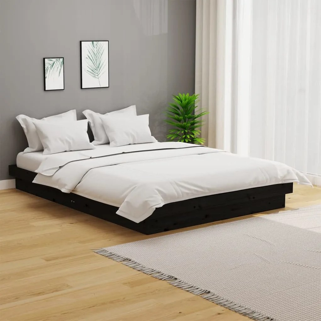 Estrutura de cama casal 135x190 cm madeira maciça preto