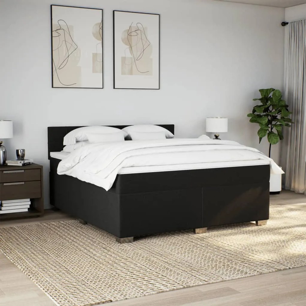 Cama com molas/colchão 180x200 cm tecido preto