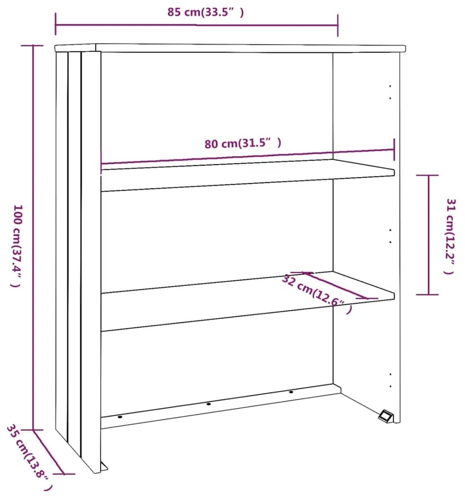 Topo p/ armário alto HAMAR 85x35x100 pinho maciço castanho-mel