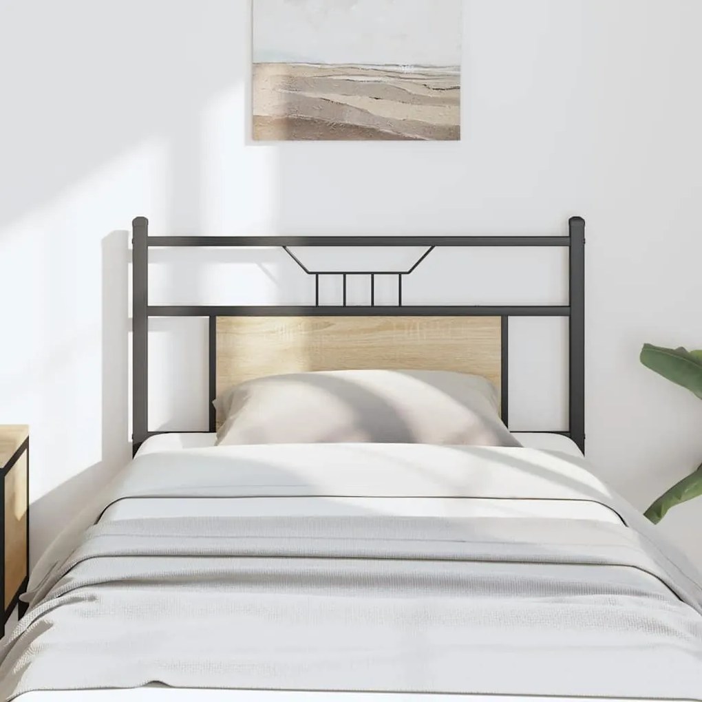 vidaXL Cabeceira de cama 80cm derivados de madeira/aço carvalho sonoma