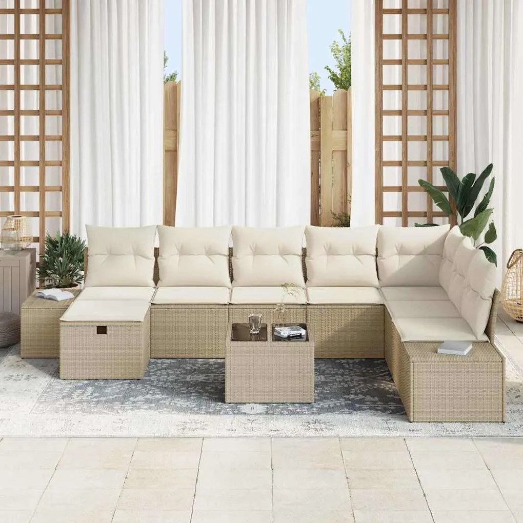 Conjunto de sofá de jardim com 9 peças e almofadas em rattan sintético