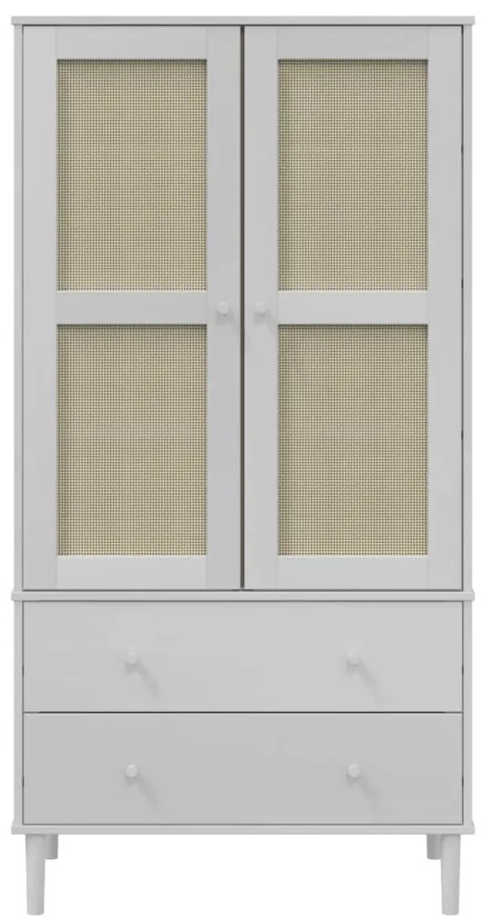 Roupeiro SENJA aspeto vime 90x55x175 cm pinho maciço branco