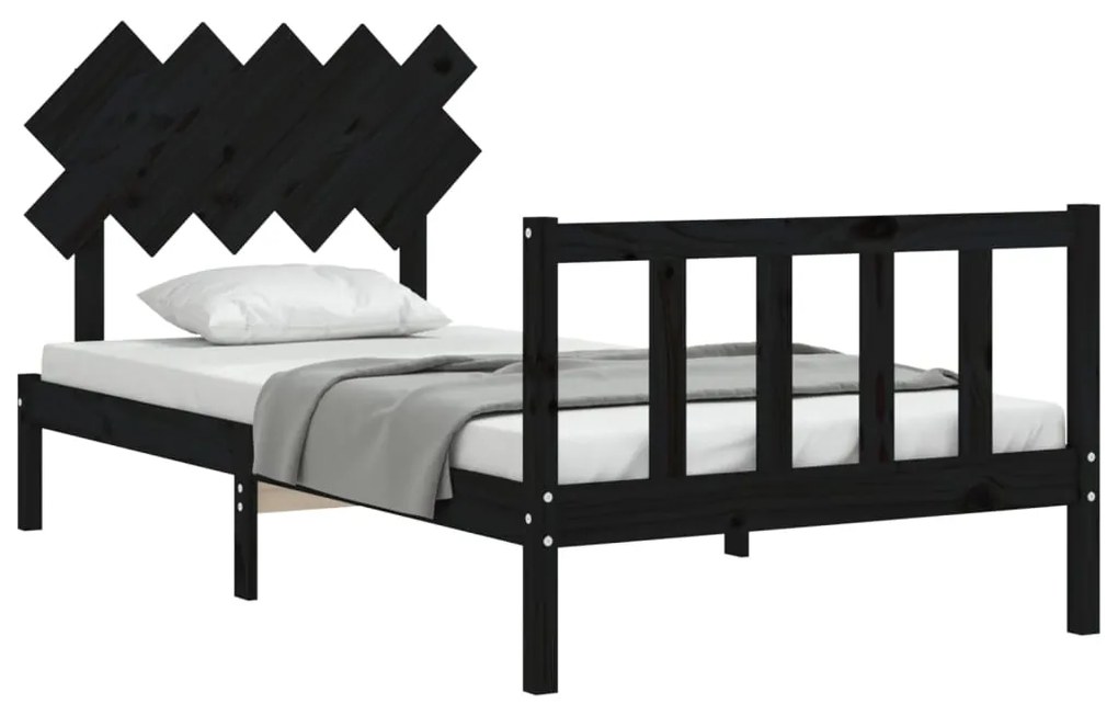 Estrutura de cama com cabeceira 100x200 cm madeira maciça preto