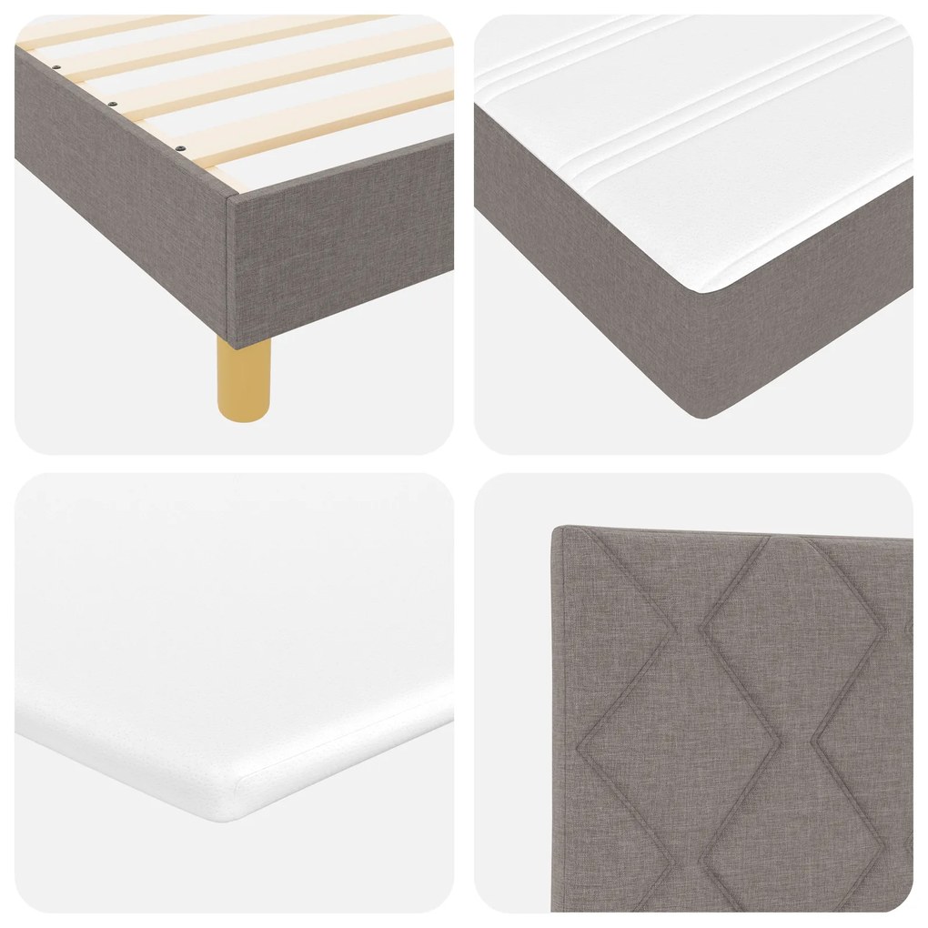 Cama Box Spring com Colchão Taupe 120x190 cm Tecido