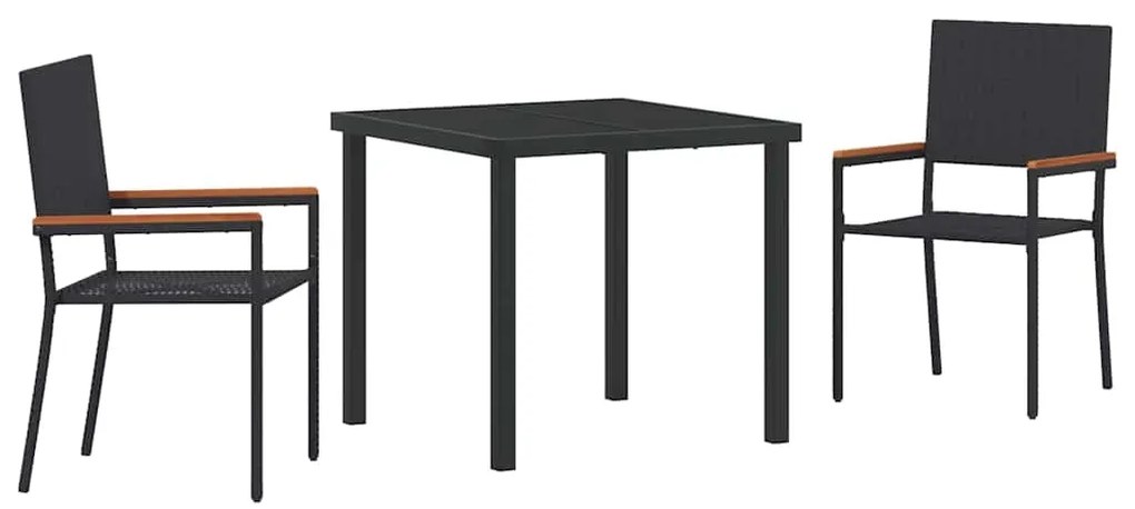 Conjunto de Jantar pra Jardim 3 Peças Preto Rattan Sintético