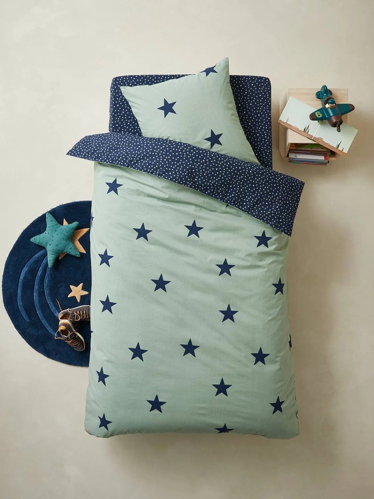Conjunto capa de edredon + fronha de almofada para criança, tema Dream big, basics verde medio estampado