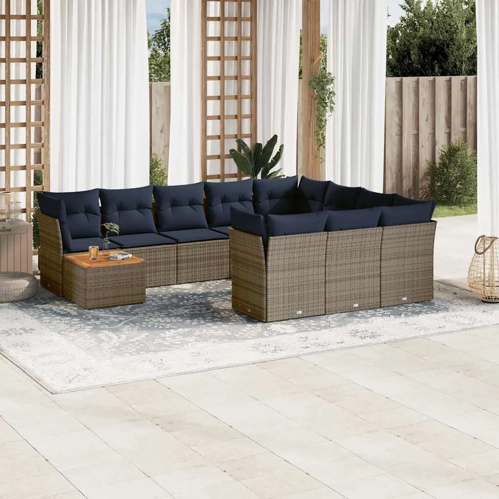vidaXL 11 pcs conjunto sofás de jardim c/ almofadões vime PE cinzento