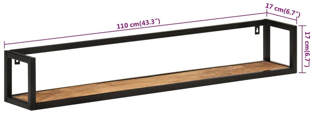 Prateleiras de parede 2 pcs 110x17x17 cm mangueira maciça/ferro