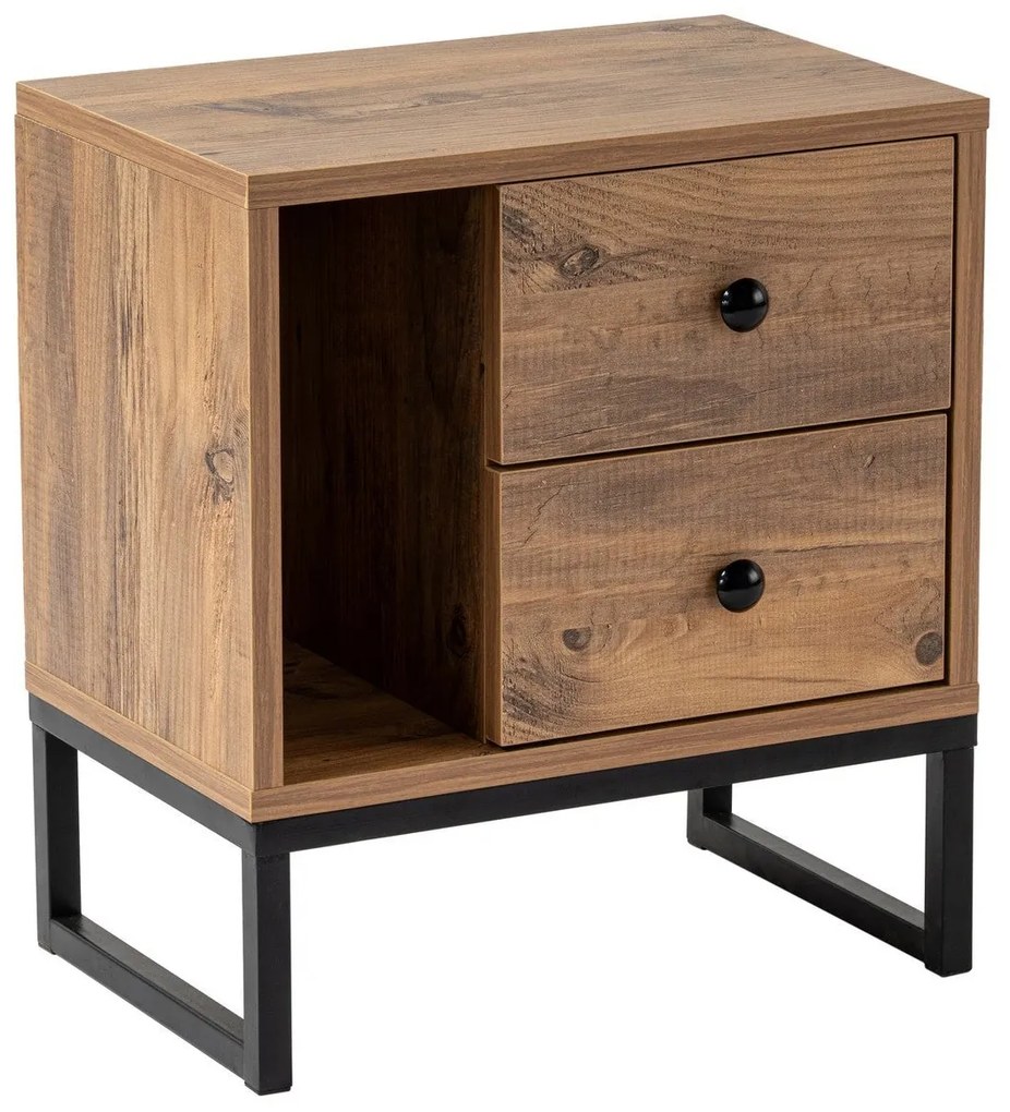 Mesa-de-Cabeceira Glimmer - Pinho Atlântico Preto - 45,2x50x29,5 cm