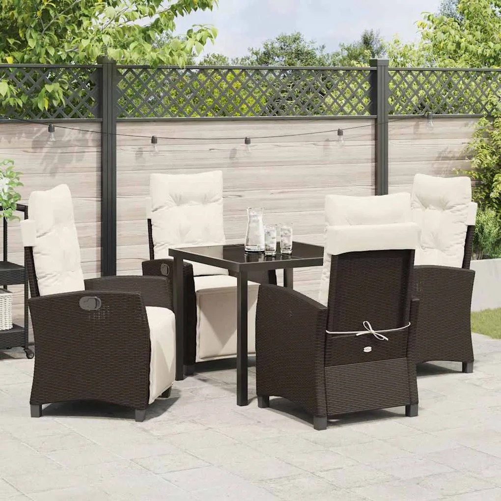 Conjunto de jantar de jardim com 5 peças em rattan poliéster marrom.