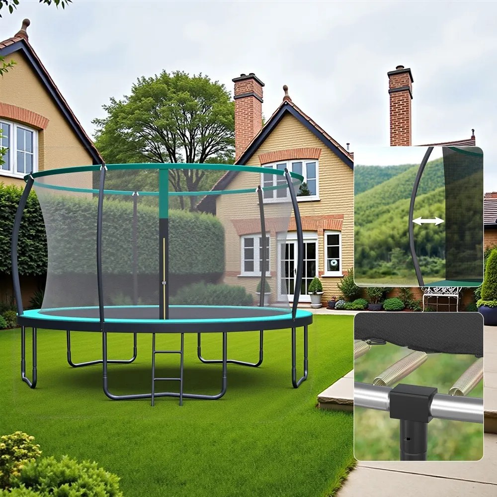 Trampolim de jardim 427,1 cm de diâmetro, com rede de segurança, cobertura para as bordas Preto-verde escuro