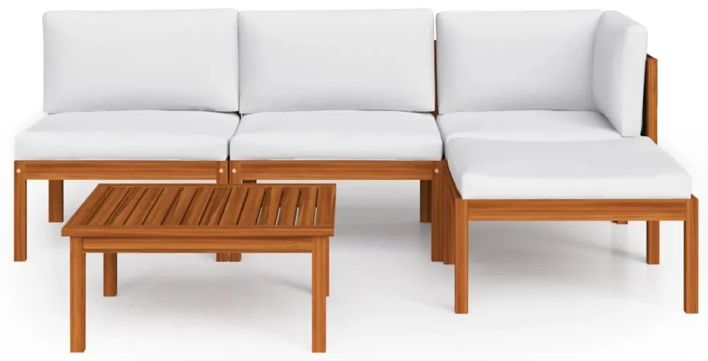 5 pcs conjunto lounge jardim c/ almofadões acácia maciça creme