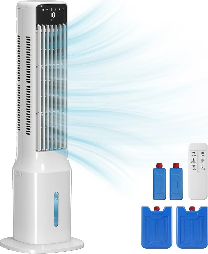 HOMCOM Ventilador Evaporativo de Torre 3 em 1 com Depósito de 9 L Oscilação 48° 3 Velocidades 3 Modos Temporizador Branco | Aosom Portugal