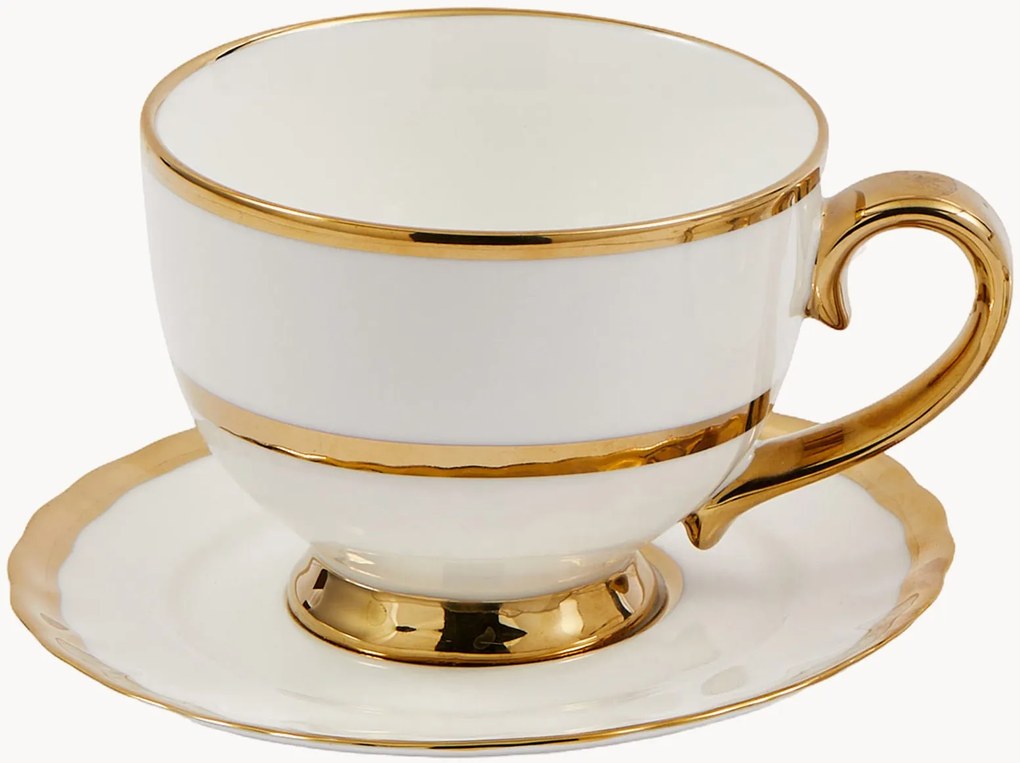 Chávenas de chá em porcelana com pires Golden, conjunto de 4