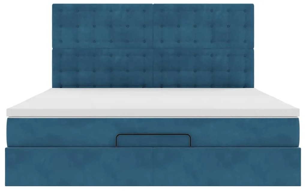 Estrutura de cama otomana com colchão azul escuro veludo