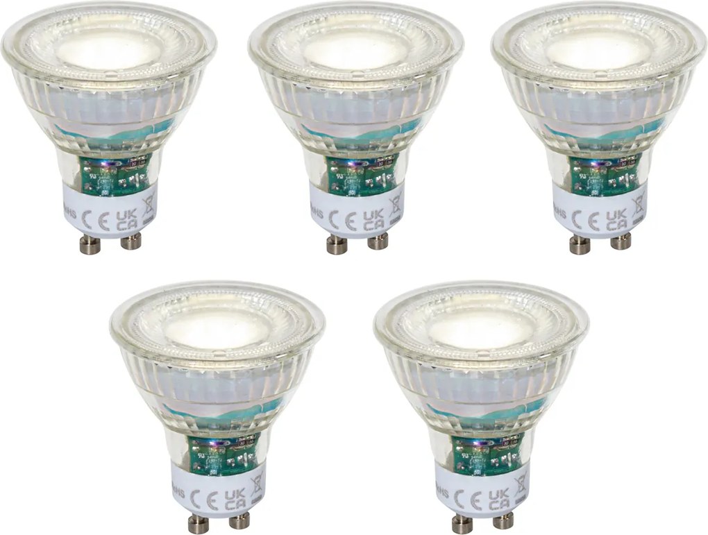 Conjunto de 5 lâmpadas LED GU10 50mm reguláveis transparente 2,5W 450 lm 4000K