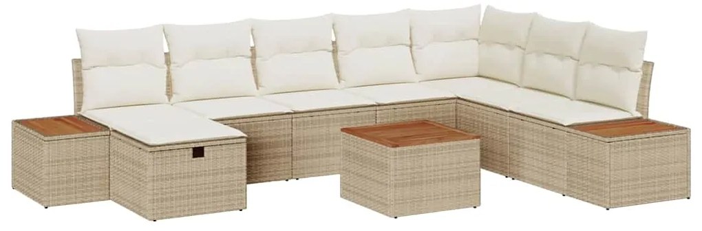 Sofá de Jardim 9 Peças com Almofadas Bege em Rattan Sintético