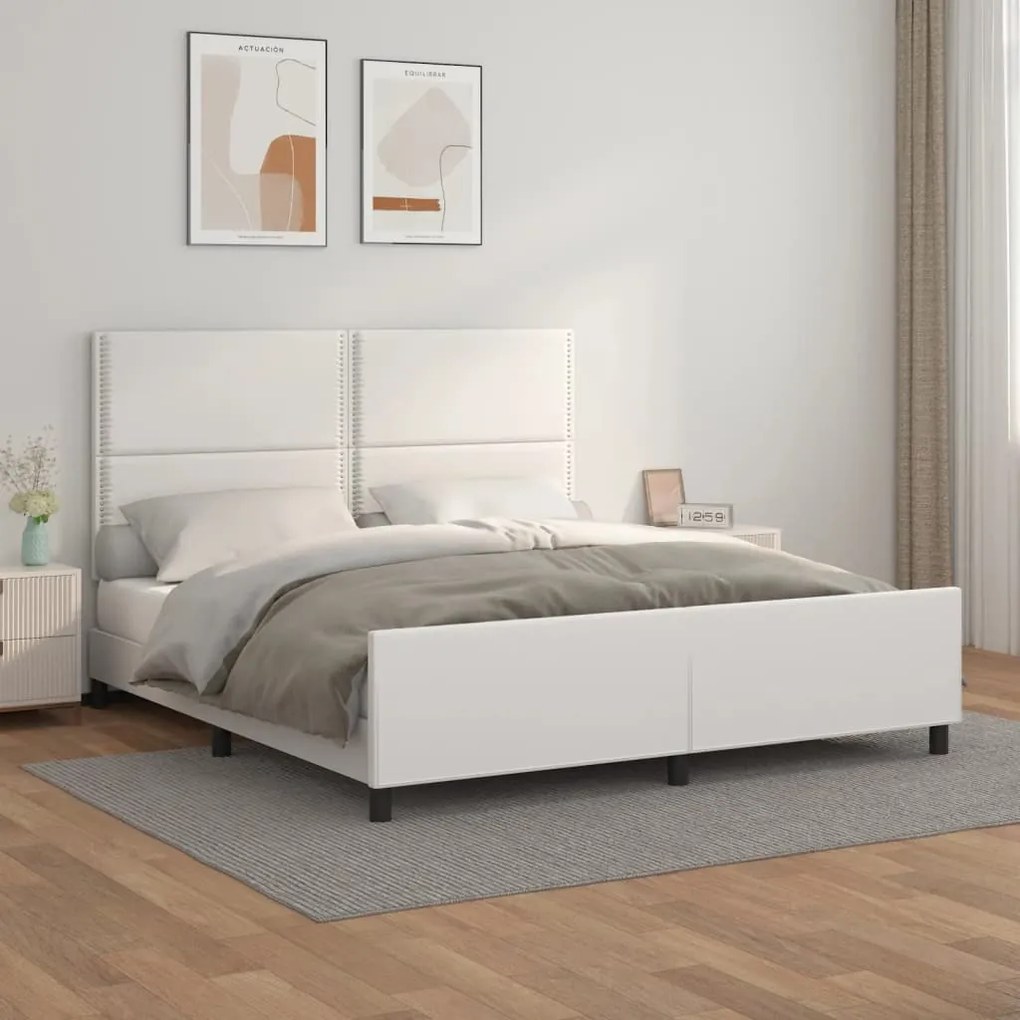 3125525 vidaXL Estrutura cama c/ cabeceira 180x200 cm couro artificial branco