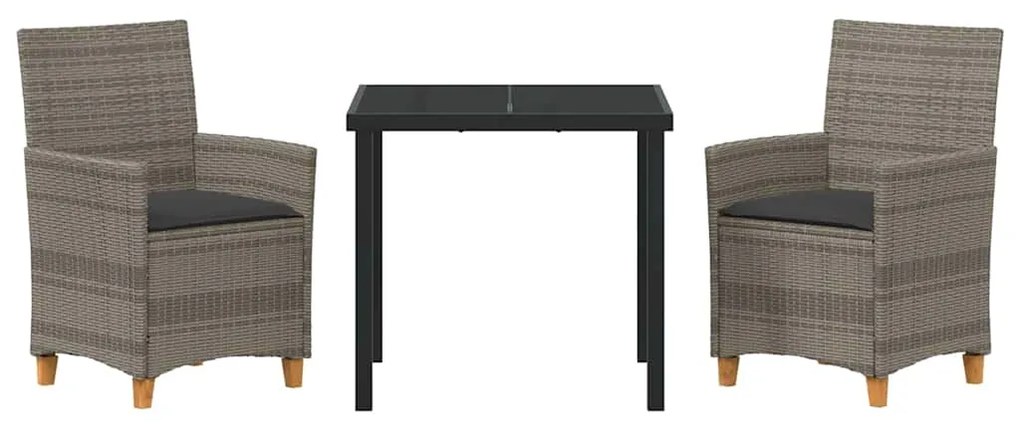 Conjunto de jantar de jardim com 3 peças e almofadas cinzas em polirat