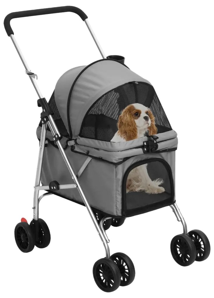 Carrinho dobrável para cães 76x50x100 cm tecido oxford cinzento