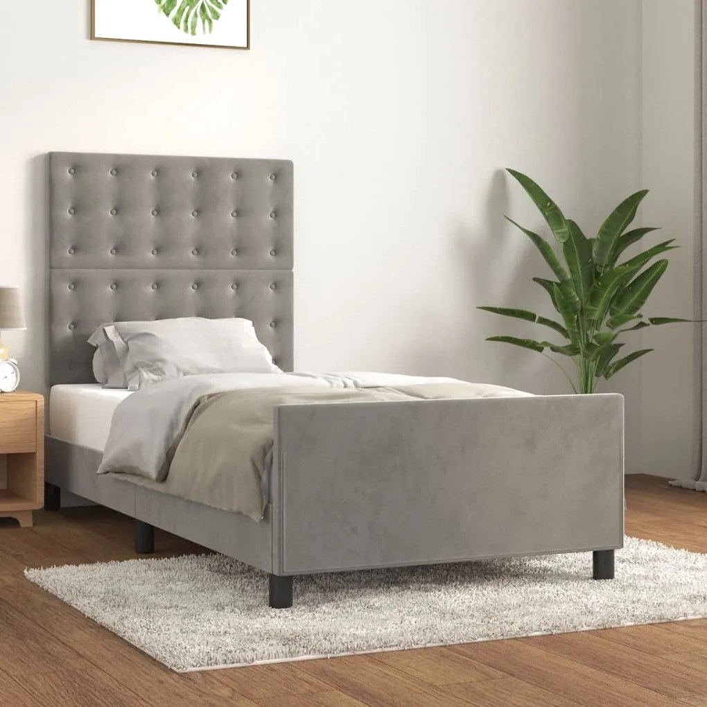 vidaXL Estrutura de cama sem colchão 100x200 cm veludo cinzento-claro