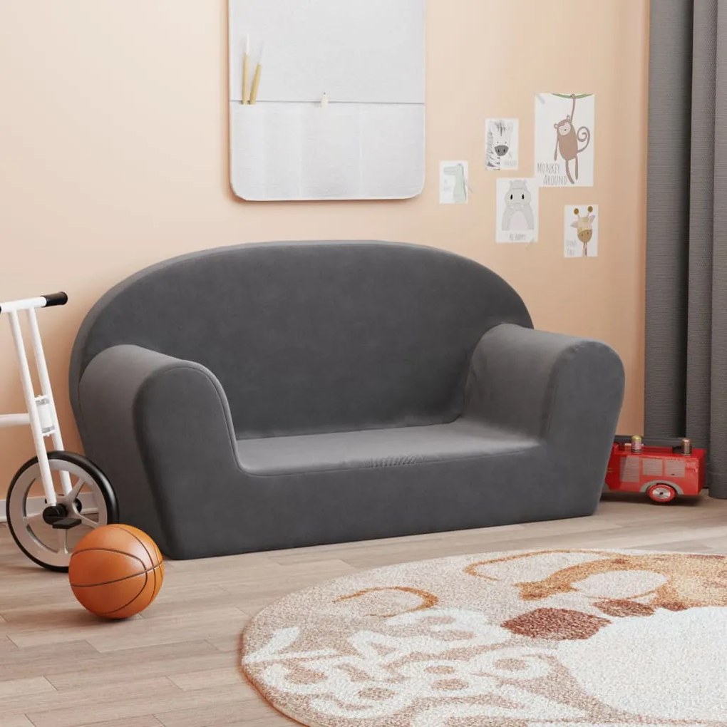 341769 vidaXL Sofá infantil de 2 lugares pelúcia antracite